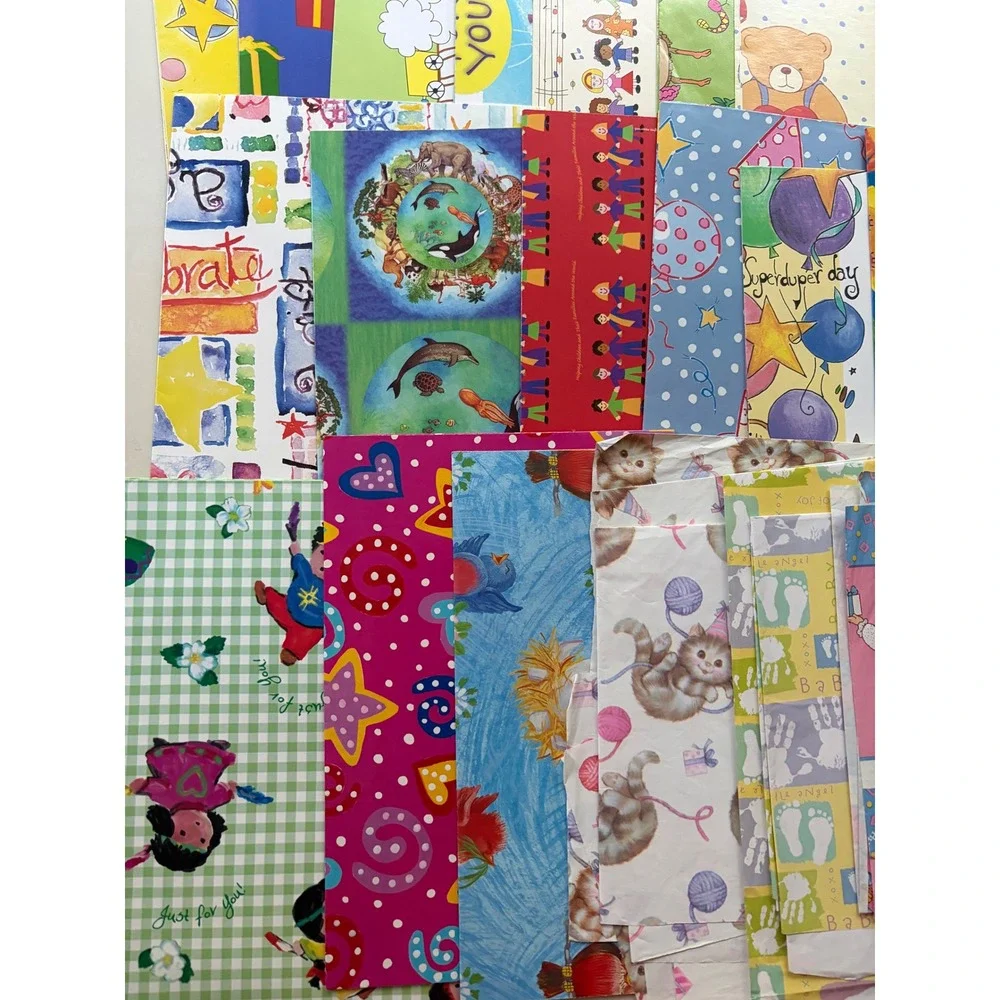 Lot Vintage Gift Kids Wrapping Paper Sheets 70s-90s Holly Hobbie Kittens Angels